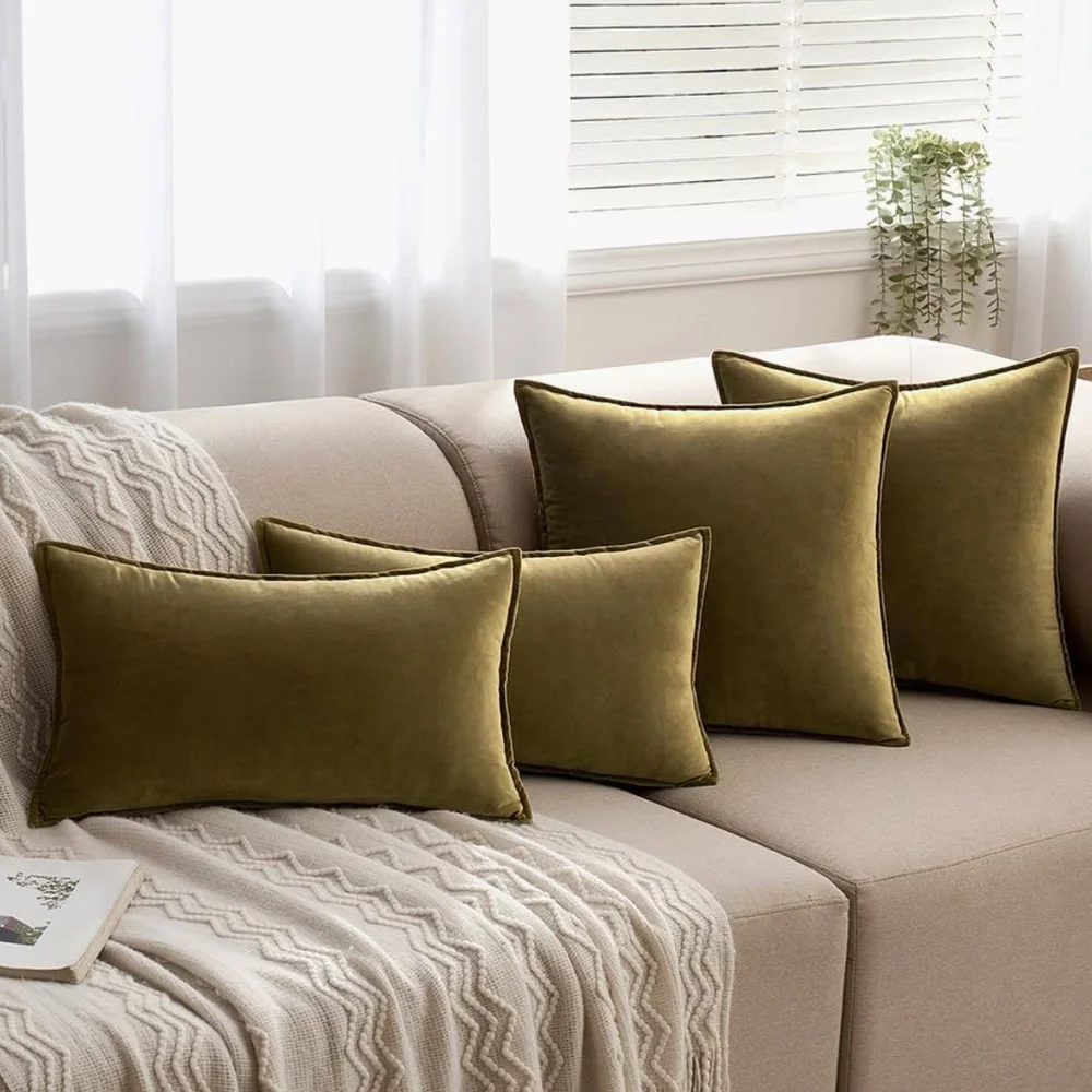 🆕 Moss Green VELVET Euro Accent Pillow Covers Luxury High End Hotel Vibes 24”